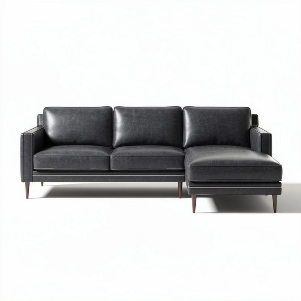 Lederen bank met chaise longue voor de woonkamer - 210 x 90 x 80cm